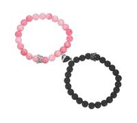 QUARKZMAN Bracelets Magnétiques Pour Couples, Bracelets À Perles Coordonnés Cœur Avec Couronne Roi Et Reine, Cadeaux Relation À Distance Pour Anniversaire Femmes Hommes, Noir/Rose Pêche