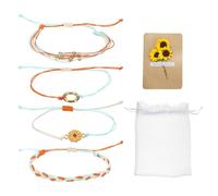 QUARKZMAN Bracelets Tournesol Bohème Surf Bracelet D'Amitié Adjustable Cordon Tressé Tournesol Set Avec Carte Et Sac Filet Pour Femmes Bijoux Tendance Cadeaux Couple, Red Blue