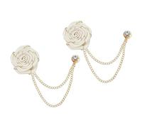 QUARKZMAN Broches à Chaîne Fleur Rose 4.5cm, Broche Costume Revers Homme Marié en Alliage Tissu, Chaînes Suspendues de Costumes Bordure Dorée pour Mariage Dîner Cérémonie, 2PCS Beige