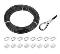 QUARKZMAN Câble En Acier Inoxydable 304 De 20m Avec Revêtement Vinyle 4mm, 8 Manchons En Aluminium Et Cosse Pour Balustrade, Terrasse, suspendu, Ligne À Linge, Noir