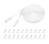 QUARKZMAN Câble Ethernet Cat 6 50ft, 32AWG 250MHz Plat Haute Vitesse RJ45 Cordon Réseau Internet Cat6 Avec Attaches Pour Computer, Gaming, Router, Modem, Blanc