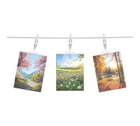 QUARKZMAN Câble Fil Métallique pour Accrocher des Photos avec 10 Pinces Fleurs, 5Ft Cadres Photos Ajustables ornementation Murale pour Accrocher Photos Notes Cartes Postales Art Argenté