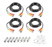 QUARKZMAN Câble Vidéo et Alimentation BNC, 5m/16ft Câble Tout-en-Un pour Caméra de Sécurité, Câble d'Extension DC pour Installation de Système de Caméra de Sécurité CCTV 4 Ensembles Noir