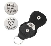 QUARKZMAN Calin de Poche Jeton de Poche, Pièce Double Face avec Porte-Clés en Cuir, Cadeau Souvenir Inspirant pour les Relations à Distance, Believe In You Like I Do