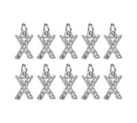 QUARKZMAN Charme De Lettre En Strass, 10pcs Cristal Zirconia Cuivre Alphabet x Pendentifs Glisseur Charme De Lettre Pour Bracelets Colliers Bijoux Boucles D'Oreille DIY Artisanat, Argent