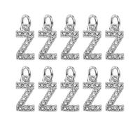 QUARKZMAN Charme De Lettre En Strass, 10pcs Pendentifs Alphabet En Zirconium Et Cuivre Lettre Z Pour Bracelets Colliers Bijoux Boucles D'Oreilles DIY Artisanat, Argent