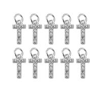 QUARKZMAN Charme De Lettre En Strass, 10Pcs Pendentifs Alphabet En Zirconium Et Cuivre Pour Bracelets Colliers Bijoux Boucles D'Oreille DIY, Argent