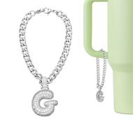 QUARKZMAN Charme Lettre Pour Stanley Tumbler Cup, Accessoire Mignon Initial g Charme Lettre Nom ID Avec Strass Pailleté Pour Tumbler Ou Autres Gourdes Avec Poignée Pour Femmes, Blanc