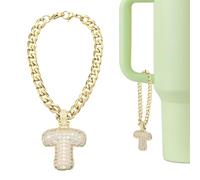 QUARKZMAN Charme Lettre Pour Stanley Tumbler Cup, Accessoire Mignon Initial Lettre t Avec Strass Pailleté Pour Tumblers Ou Autres Tasses Avec Poignée Pour Femmes, Or