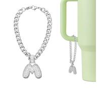 QUARKZMAN Charme Lettre Pour Stanley Tumbler Cup, Accessoire Mignon Initial m Avec Paillettes Et Strass Pour Tumbler Ou Autres Gobelets Avec Poignée Pour Femmes, Blanc