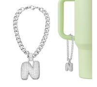 QUARKZMAN Charme Lettre Pour Stanley Tumbler Cup, Accessoire Mignon Initial N Charme Lettre Bulle Nom ID Avec Strass Pailleté Pour Tumbler Ou Autres Gobelets Avec Poignée Pour Femmes, Blanc