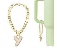 QUARKZMAN Charme Lettre Pour Stanley Tumbler Cup, Accessoire Mignon Initial Y Charme Bulle Nom ID Avec Strass Pailleté Pour Tumbler Ou Autres Tasses À Eau Avec Poignée Pour Women, Gold