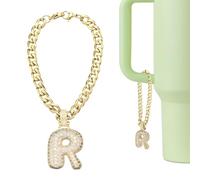 QUARKZMAN Charme Lettre Pour Stanley Tumbler Cup, Accessoire Mignon Lettre R Initiale Avec Strass Pailleté Pour Tumbler Ou Autres Tasses À Poignée Pour Femmes, Or