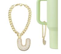 QUARKZMAN Charme Lettre Pour Stanley Tumbler Cup, Accessoire Mignon Lettre U À Paillettes Strass Pour Tasses À Poignée Ou Autres Verres Pour Femmes, Or