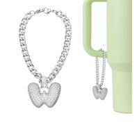 QUARKZMAN Charme Lettre Pour Stanley Tumbler Cup, Accessoire Mignon Lettre W Bulle Avec Strass Pailleté Pour Tumbler Ou Autres Gobelets Avec Poignée Pour Femmes, Blanc