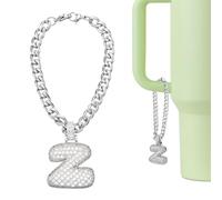 QUARKZMAN Charme Lettre Pour Stanley Tumbler Cup, Accessoire Mignon Lettre Z Bulle Charme Nom ID Avec Strass Pailleté Pour Tumbler Ou Autres Tasses À Eau Avec Poignée Pour Femmes, Blanc
