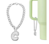 QUARKZMAN Charme Lettre pour Stanley Tumbler Cup, Accessoires Charme Initial Mignon C Lettre Bulle Nom ID avec Strass Pailleté pour Tumbler ou Autres Tasses à Eau avec Poignée pour Femmes,
