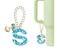 QUARKZMAN Charme Lettre Pour Stanley Tumbler Cup, Accessoires Charme Lettre Initiale S Avec Noeud Coeur Et Strass Pour Tumbler Ou Autres Tasses Avec Poignée Pour Femmes, Bleu