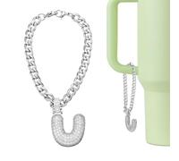 QUARKZMAN Charme Lettre pour Stanley Tumbler Cup, Accessoires Mignons à Bulles Charme Lettre U avec Strass Pailleté pour Tumbler ou Autres Tasses à Eau avec Poignée pour Femmes, Blanc