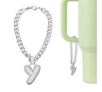 QUARKZMAN Charme Lettre Pour Stanley Tumbler Cup Blanc | Accessoire Mignon Lettre Y Charme À Paillettes Strass Pour Tumbler Ou Autres Tasses À Poignée Pour Femmes