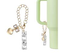 QUARKZMAN Charme Lettre Pour Stanley Tumbler Cup, Charme Accessoire Initial En Forme De Coeur Et Noeud Avec Strass Pour Tumbler Ou Autres Tasses Avec Poignée Pour Femmes, Blanc