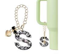 QUARKZMAN Charme Lettre Pour Stanley Tumbler Cup. Charme Accessoire Initial S En Forme De Coeur Et Nœud Avec Strass Pour Tumbler Ou Autres Gobelets Avec Poignée Pour Femmes. Noir