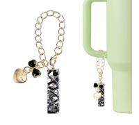 QUARKZMAN Charme Lettre pour Stanley Tumbler Cup Noir | Accessoire Charme Initial en Forme de Coeur et Nœud avec Strass pour Tumbler ou Autres Tasses à Poignée pour Femmes