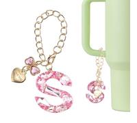 QUARKZMAN Charme Lettre pour Stanley Tumbler Cup Rose | Accessoire Charme Initial S Avec Noeud Coeur Et Strass Pour Tasses Ou Autres Verres Avec Poignée Pour Femmes
