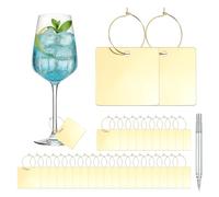 QUARKZMAN CharmesPourVerresÀ Avec Anneaux Étiquettes, Identifiants Pour Verres À Boire Porte-Clés En Acrylique Vierges Avec Stylo Pour Verres À Pied Anniversaire DIY Artisanat, Carré