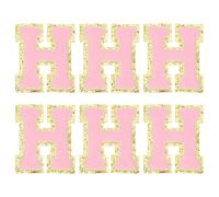 QUARKZMAN Chenille Letter Patches 3.1" Alphabet H Iron On Embroidered Patch Sew On Letter Stickers Applique Pour Repairing Clothing Jeans Shoes Hats DIY(Pink, Pack Of 6)