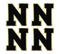 QUARKZMAN Chenille Letter Patches 3.1" Alphabet N Iron On Embroidered Patch Sew On Letter Stickers Applique Pour Repairing Clothing Jeans Shoes Hats DIY(Black, Pack Of 4)