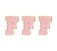 QUARKZMAN Chenille Lettres F Patches Grand Taille 80mm/3.15 pouce Thermocollant Lettres F Patches Doré Paillettes Brodé Patches pour Vêtements, Chaussures, Chapeaux, Paquet de 3 (Rose)