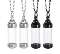 QUARKZMAN Collier À Fioles, 4pcs Pendentif Fiole Mini Bouteilles Vides Avec Bouchon À Vis (1.67" H x 0.45" OD) Pour Urne Cendres Flacon Parfum gemmes, Noir/Argent