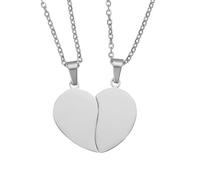 QUARKZMAN Collier Couple Pendentif Coeur Brisé, Acier Inoxydable Gravure Meilleur Ami pour Toujours Pendentif Collier Réglable Correspondant Deux Moitiés de Coeur Charme(1.1", Argent)