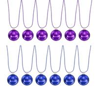 QUARKZMAN Collier Disco Ball Miroir, 2" Collier Disco Années 70 Pour Costume Jeu Fournitures Danse Fêtes Anniversaire Accessoires gemmes Festival, (Bleu/Violet, Lot De 12)