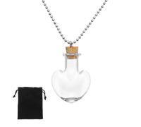 QUARKZMAN Collier Flacon 28mm Petits Flacons Pendentifs Transparent | En Verre, Avec Bouchons En Lièvre, Sac En Velours Noir, Pour Bijoux DIY Décoration De Fête Mariage Faveurs, Forme De Coeur