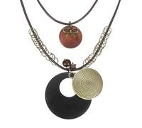 QUARKZMAN Colliers longs bohèmes disque en bois cordon cuir noir | Empilables et réglables, style vintage traditionnel tendance, pour femmes, joyaux, cadeau