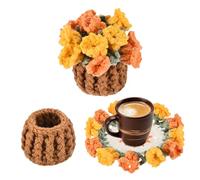 QUARKZMAN Crochet Flower Coasters, Crochet Coasters with Mini Basket Handmade Soft Decorative Bouquet Blanket for Home Decor Wedding Gift Coffee Table Office, Gradient Yellow