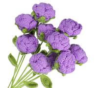 QUARKZMAN Crochet Flowers Handmade Knitting Rose Artificial Woven Small Potted With Stems Pour Valentine's Gifts Home Wedding Party Office Table Decor, Light Purple Count 10