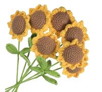 QUARKZMAN Crochet Flowers Handmade Knitting Sunflower Artificial Woven Small Potted With Stems Pour Valentine's Gifts Home Wedding Party Office Table Decor, Orange Count 7