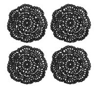 QUARKZMAN Crochet Napperons, 4pcs 4" - Coton Tissé Tissu Dessous Verre, Dentelle Rond Fait Main Dessous Verre avec Floral Motif pour Mariage Fête Décoration (Noir)