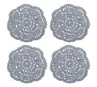 QUARKZMAN Crochet Napperons, 4pcs 4" - Coton Tissé Tissu Dessous Verre, Dentelle Rond Fait Main Dessous Verre avec Floral Motif pour Mariage Fête Décoration (Gris)