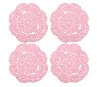 QUARKZMAN Crochet Napperons, 4pcs 4" - Coton Tissé Tissu Dessous Verre, Dentelle Rond Fait Main Dessous Verre avec Floral Motif pour Mariage Fête Décoration (Rose)