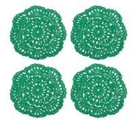 QUARKZMAN Crochet Napperons, 4pcs 4" - Coton Tissé Tissu Dessous Verre, Dentelle Rond Fait Main Dessous Verre avec Floral pour Mariage Fête Décoration (Noël Vert)