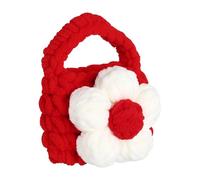QUARKZMAN Crochet Purse Pouch, Cute Handmade Knitted Storage Bag, Knit Earbud Pouch Crochet Bag with Camellia Flower for Earbuds Headphones Keys Makeup Storage Organizer, Red/White