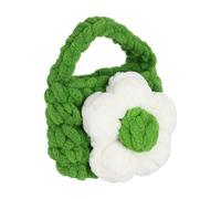 QUARKZMAN Crochet Purse Pouch, Cute Handmade Knitted Storage Bag, Knit Earbud Pouch Crochet Bag with Camellia Flower for Earbuds Headphones Keys Makeup Storage Organizer, Green/White
