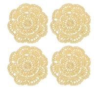 QUARKZMAN Crochets Napperons, 4Pcs 4" Dessous de Verre en Tissu de Coton Tissé, Dessous de Verre Ronds en Dentelle Faits à la Main avec Motif Floral (Jaune Clair)