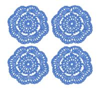 QUARKZMAN Crochets Napperons, 4Pcs sous-Verres en Tissu Tissé en Coton de 4", Ronds en Dentelle Faits à la Main avec Motif Floral pour Décoration de Fête de Mariage (Bleu)