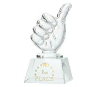 QUARKZMAN Crystal Glass Trophy Thumbs Up, 2ed Place Winner Trophies Award with Box pour Desktop Table Decor Tournaments Sports Competitions Paperweight, Clear White Base