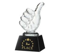 QUARKZMAN Crystal Glass Trophy Thumbs Up, 2ed Place Winner Trophies Award with Box pour Desktop Table Decor Tournaments Sports Competitions Paperweight, Clear Black Base